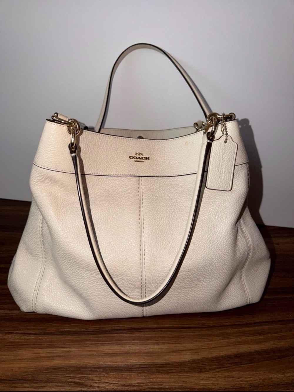 Coach Lexy large chalk white pebble leather tote